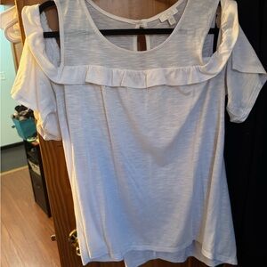 Charming Charlie Cream Ruffled Cold Shoulder Blouse
